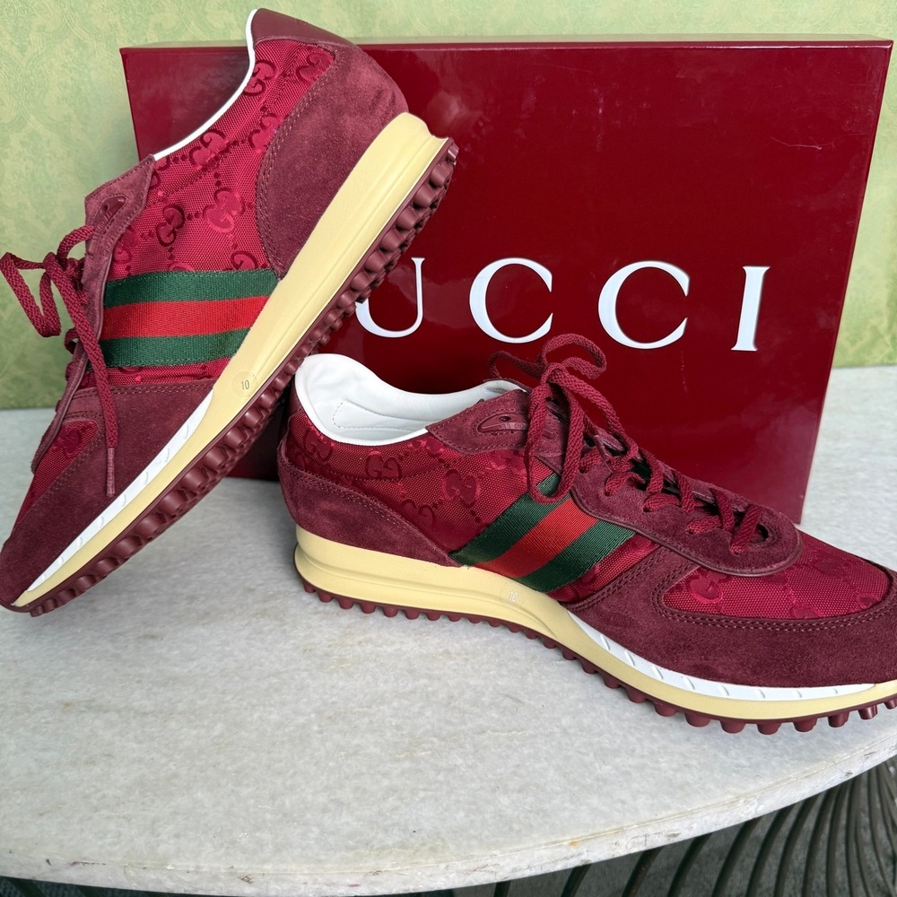 Gucci 832461 Men's Canvas Red GG Re-Motion sneaker,‎ Size UK 9